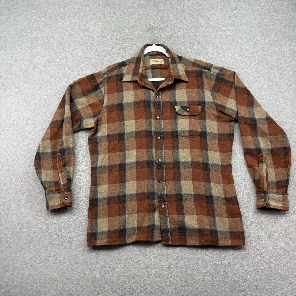 Vintage Arrow Inverary Mens Large Plaid Flannel Wool Blend 80s Acrylic Taiwan L